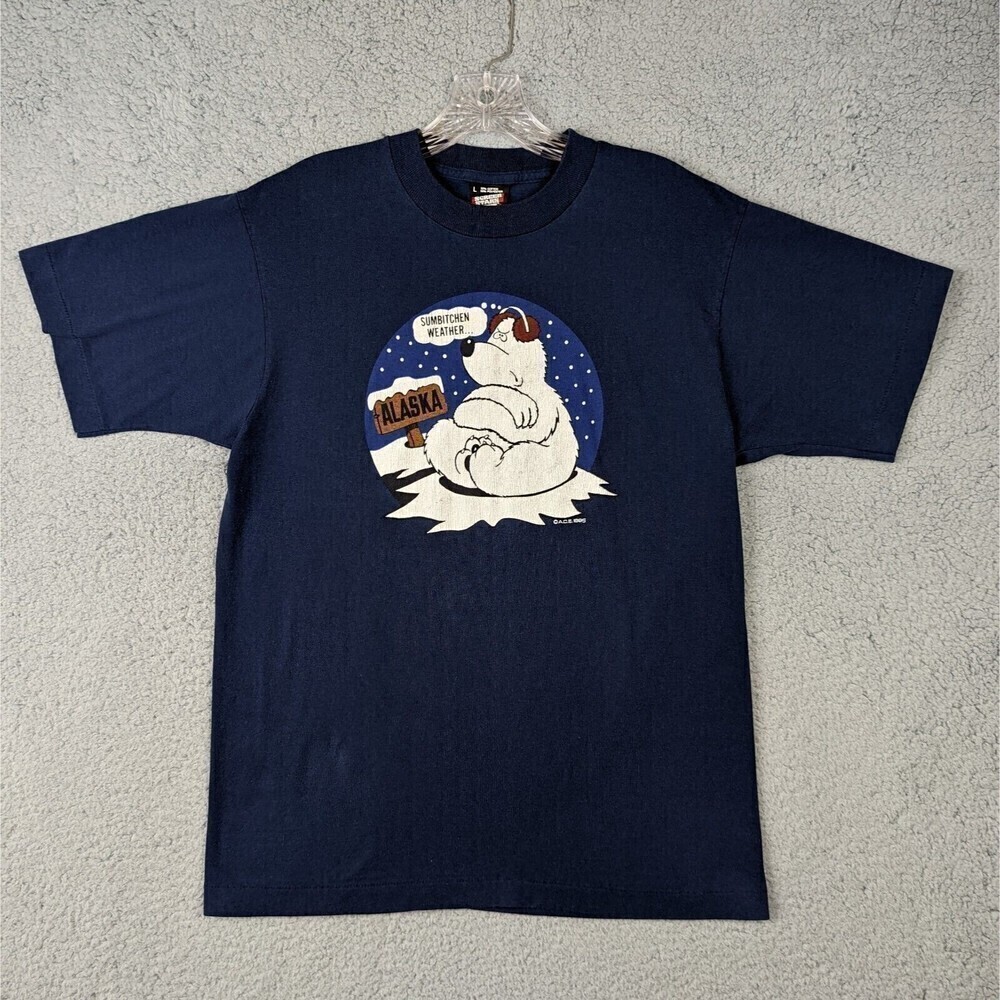 Vintage Alaska Shirt Adult Large Polar Bear Single Stitch Funny Screen Star 90s